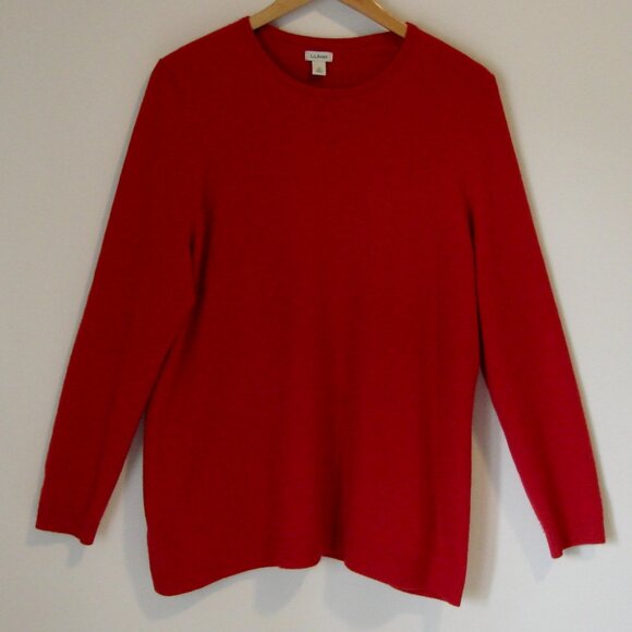 LL Bean Red Cashmere Crewneck Sweater Ribbed Loose Fit Size 2X Plus Size - Picture 1 of 12